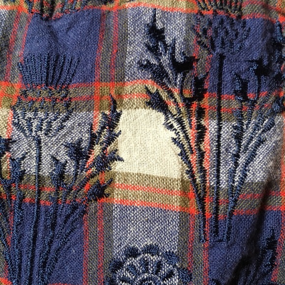 🐦 Multiples sz M Linen Blend Embroidered Plaid Button Down Shirt - Picture 5 of 7